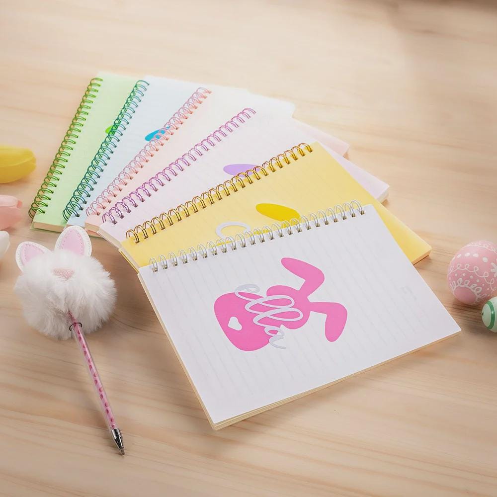 Custom Bunny Spiral Notebook with Pom Pom Pen