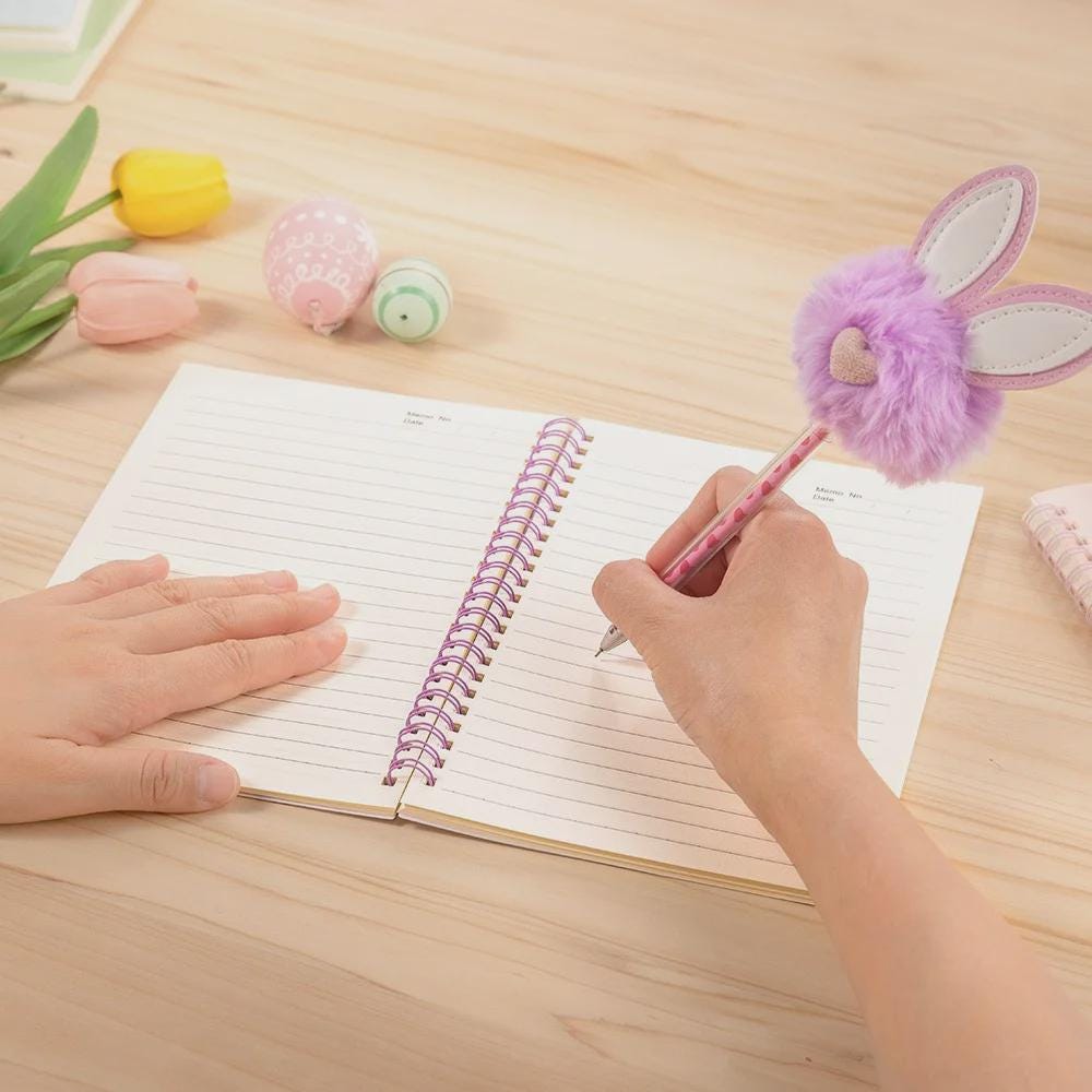Custom Bunny Spiral Notebook with Pom Pom Pen
