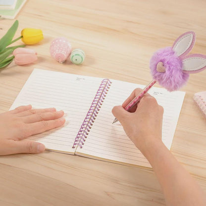 Custom Bunny Spiral Notebook with Pom Pom Pen