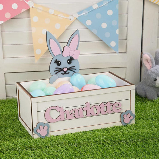 Wooden Bunny Easter Egg Storage Box with Name