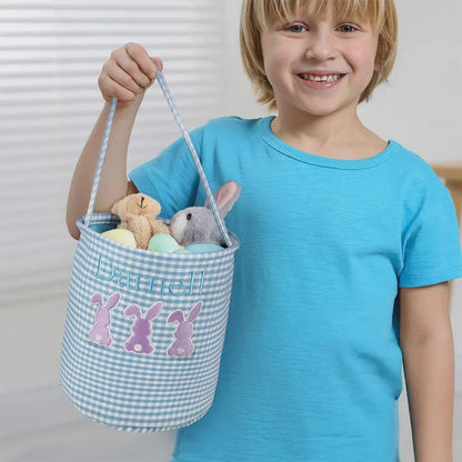 Custom Three Bunny Gingham Easter Basket