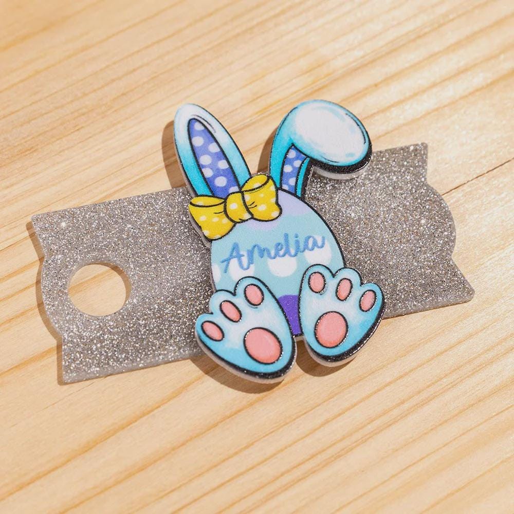 Easter Bunny Acrylic Glitter Lid Tumbler Name Plate
