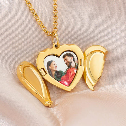 Personalized Angel Wings Heart Photo Locket Necklace