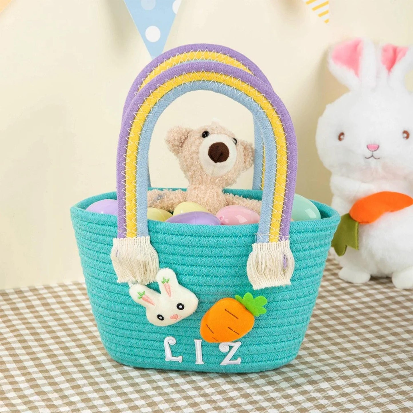 Personalized Easter Egg Hunt Bucket with Rainbow Handle