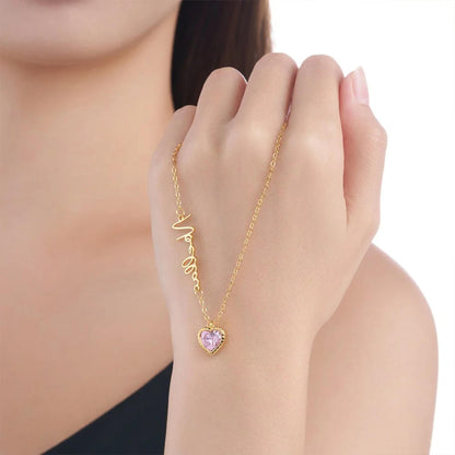 Sideway Name Necklace with Heart Birthstone