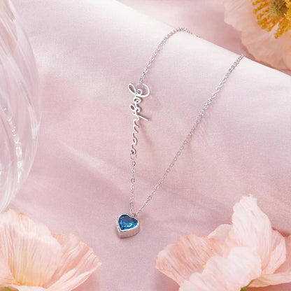 Sideway Name Necklace with Heart Birthstone