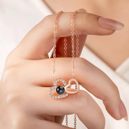 Custom Double Hearts Photo Projection Necklace