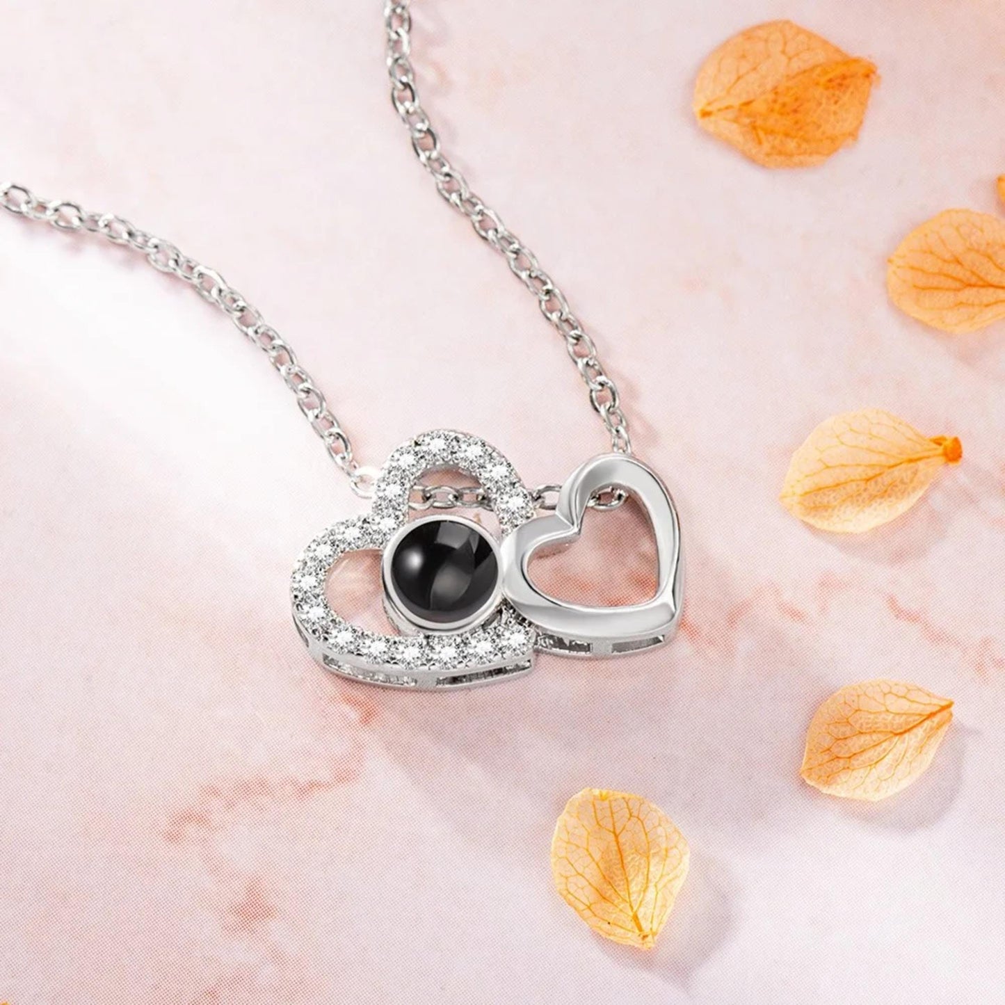Custom Double Hearts Photo Projection Necklace