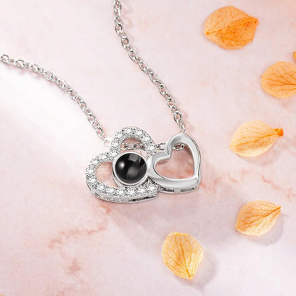 Custom Double Hearts Photo Projection Necklace