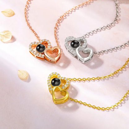 Custom Double Hearts Photo Projection Necklace
