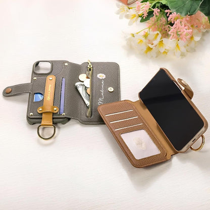 Custom Name Birth Flower Vegan Leather Flip Phone Case