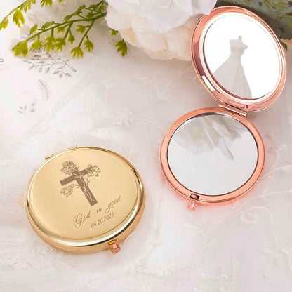 Personalized Cross Birth Flower Makeup Mirrors Set of 2