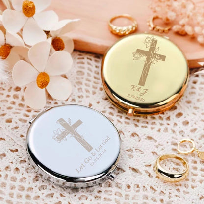 Personalized Cross Birth Flower Makeup Mirrors Set of 2