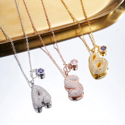 3D Blasen-Zirkonia-Anfangskette mit Geburtsstein | Personalisierter Pave-Buchstabe aus Sterlingsilber 925 | Einzigartiges Geschenk für Frauen & Mädchen