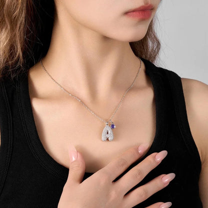 3D Blasen-Zirkonia-Anfangskette mit Geburtsstein | Personalisierter Pave-Buchstabe aus Sterlingsilber 925 | Einzigartiges Geschenk für Frauen & Mädchen