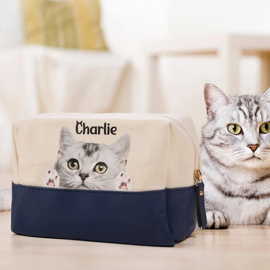 Custom Peeping Cat Portrait Makeup Pouch