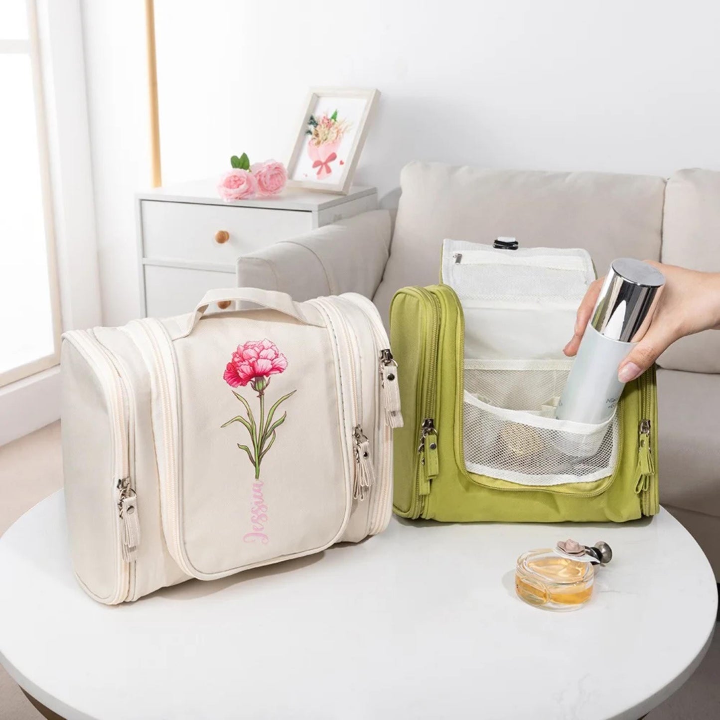 Custom Toiletry Bag with Name & Birth Flower