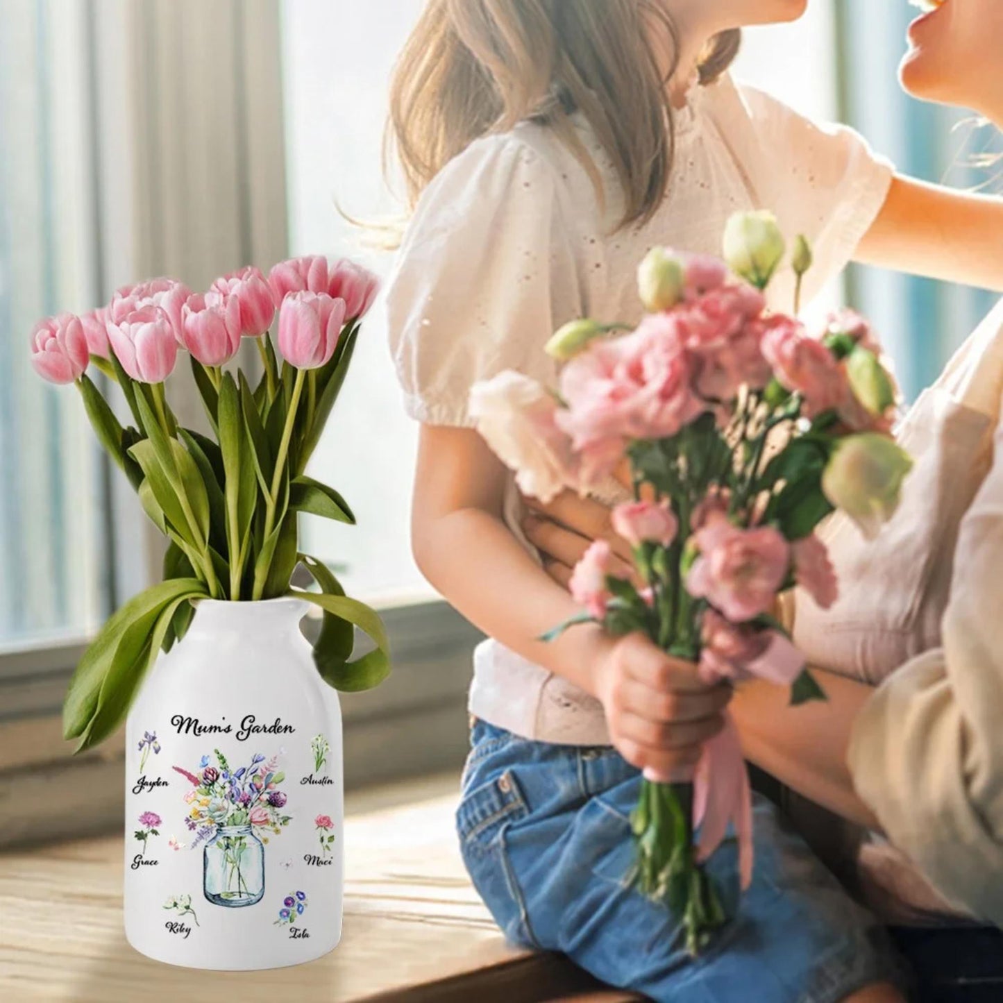 Personalized Watercolor Birth Flowers Vase