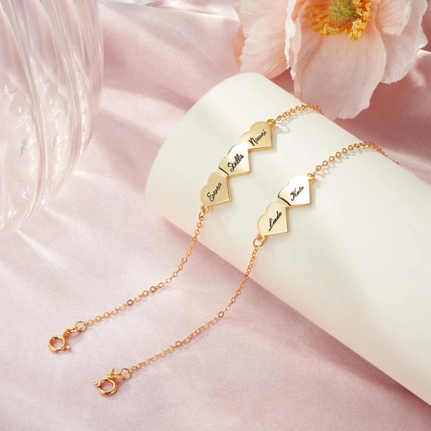 Custom Engraved Heart Bracelet with 1-4 Names