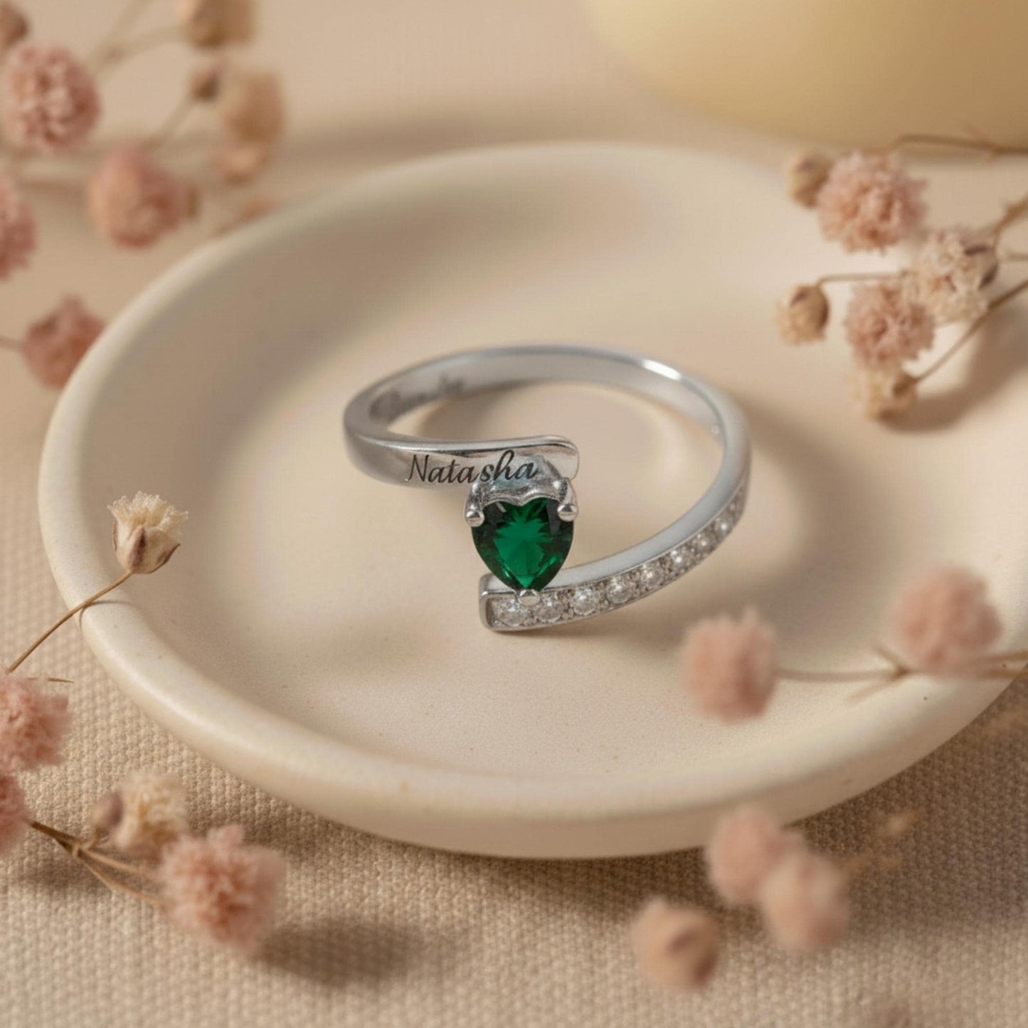Custom Heart Birthstone Ring with Name
