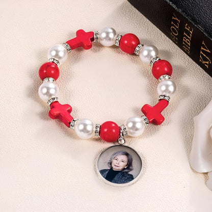 Custom Photo Cross Beaded Bracelet with Angel Wings