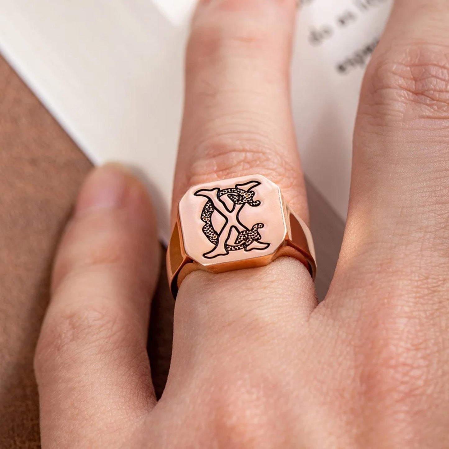 Personalized Double Initials Signet Ring