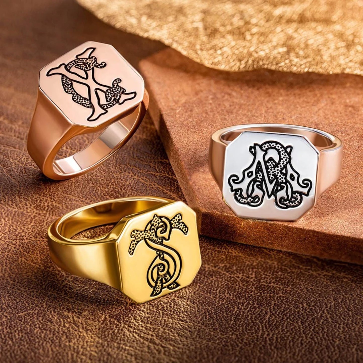 Personalized Double Initials Signet Ring