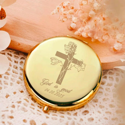 Personalized Cross Birth Flower Makeup Mirrors Set of 2