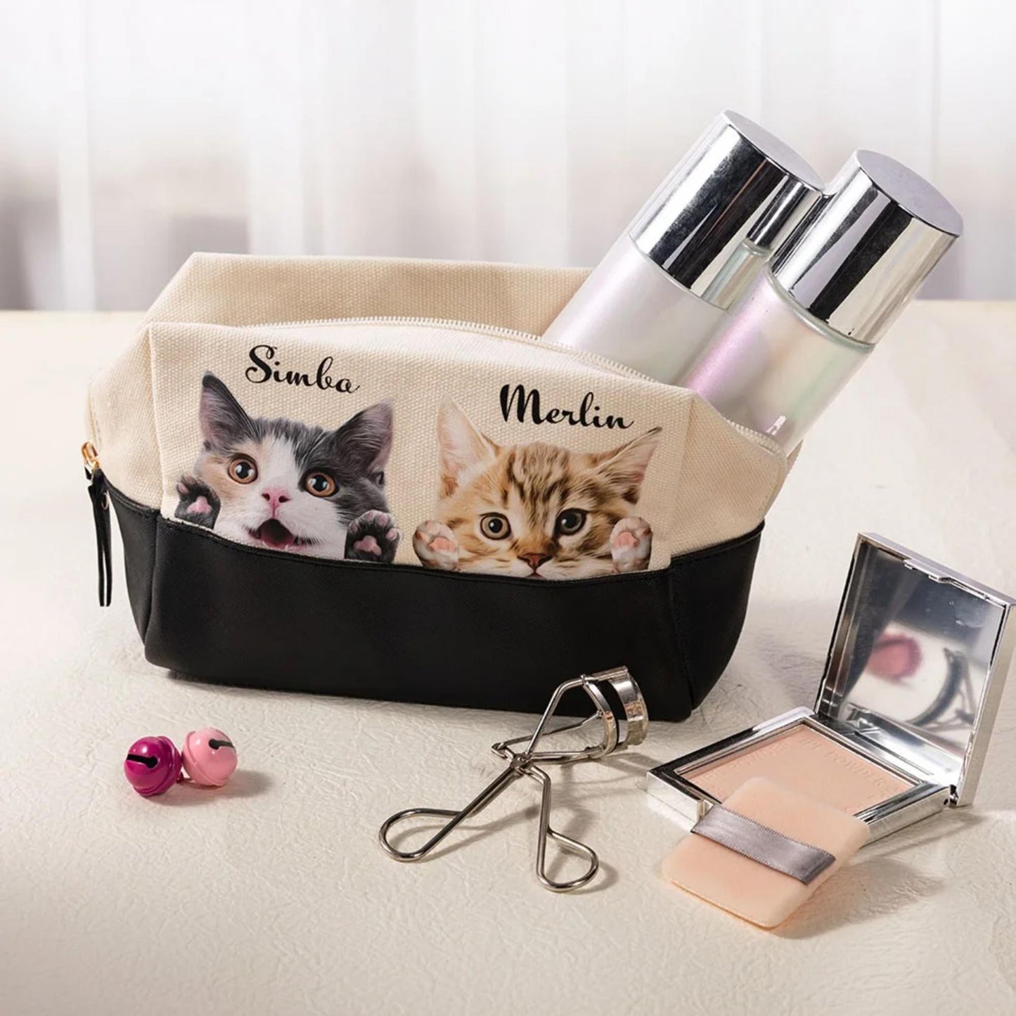 Custom Peeping Cat Portrait Makeup Pouch