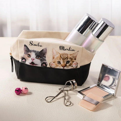Custom Peeping Cat Portrait Makeup Pouch