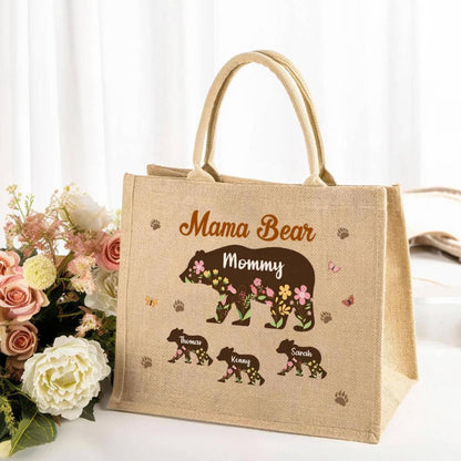 Custom Mama Bear Tote Bag with Kids' Names