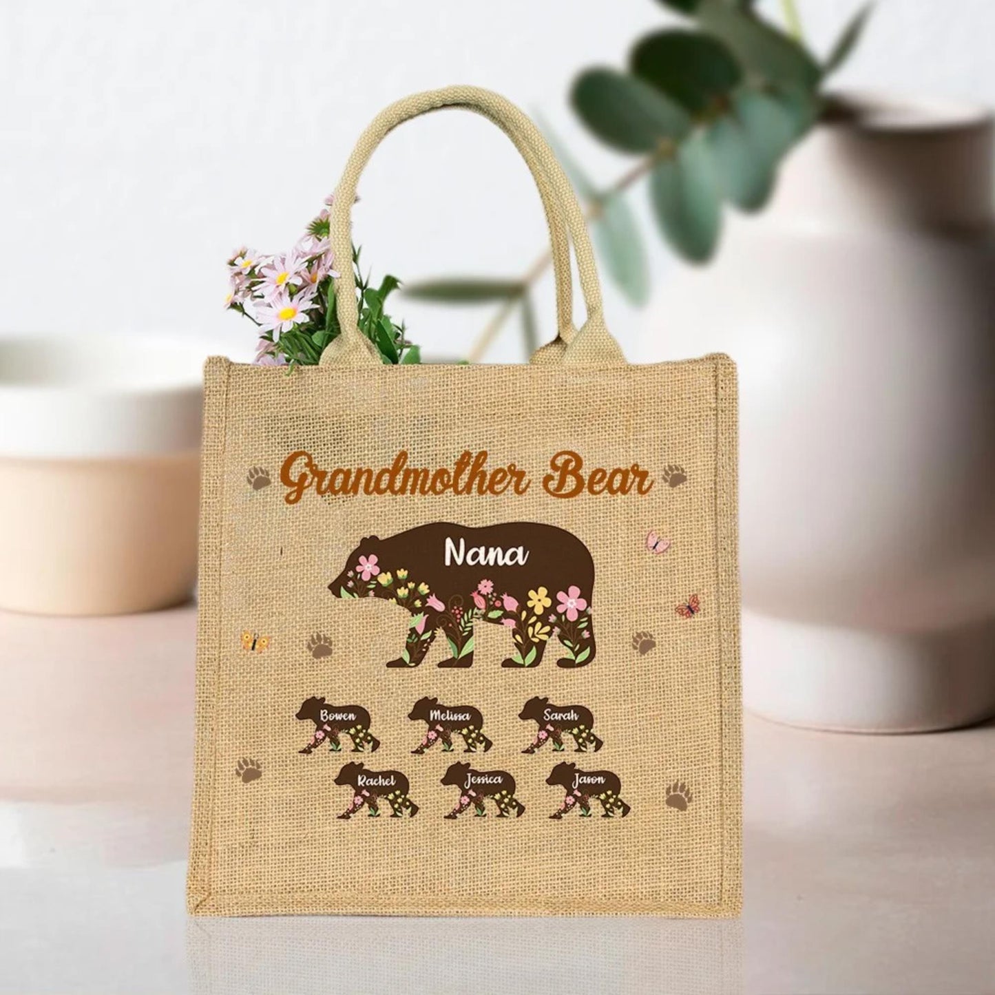 Custom Mama Bear Tote Bag with Kids' Names