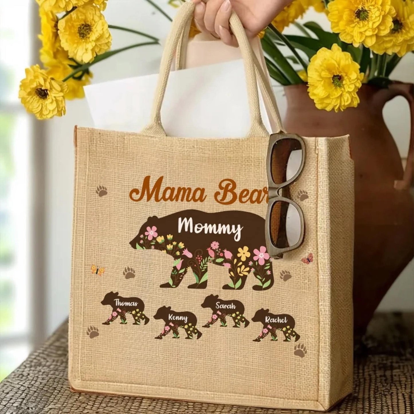 Custom Mama Bear Tote Bag with Kids' Names