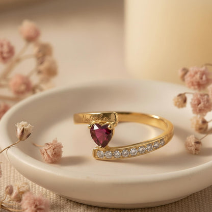 Custom Heart Birthstone Ring with Name