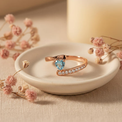 Custom Heart Birthstone Ring with Name