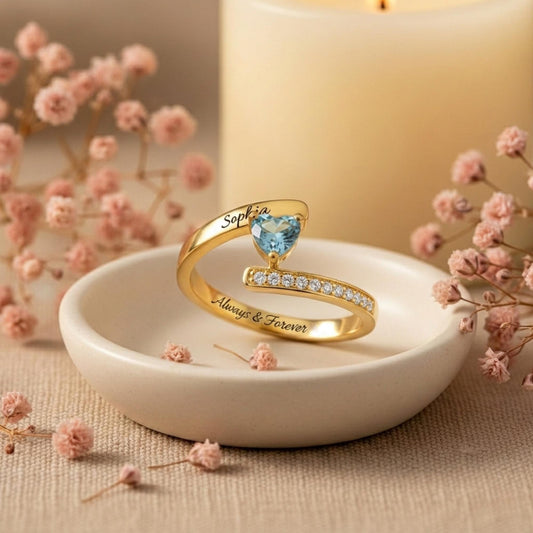 Custom Heart Birthstone Ring with Name