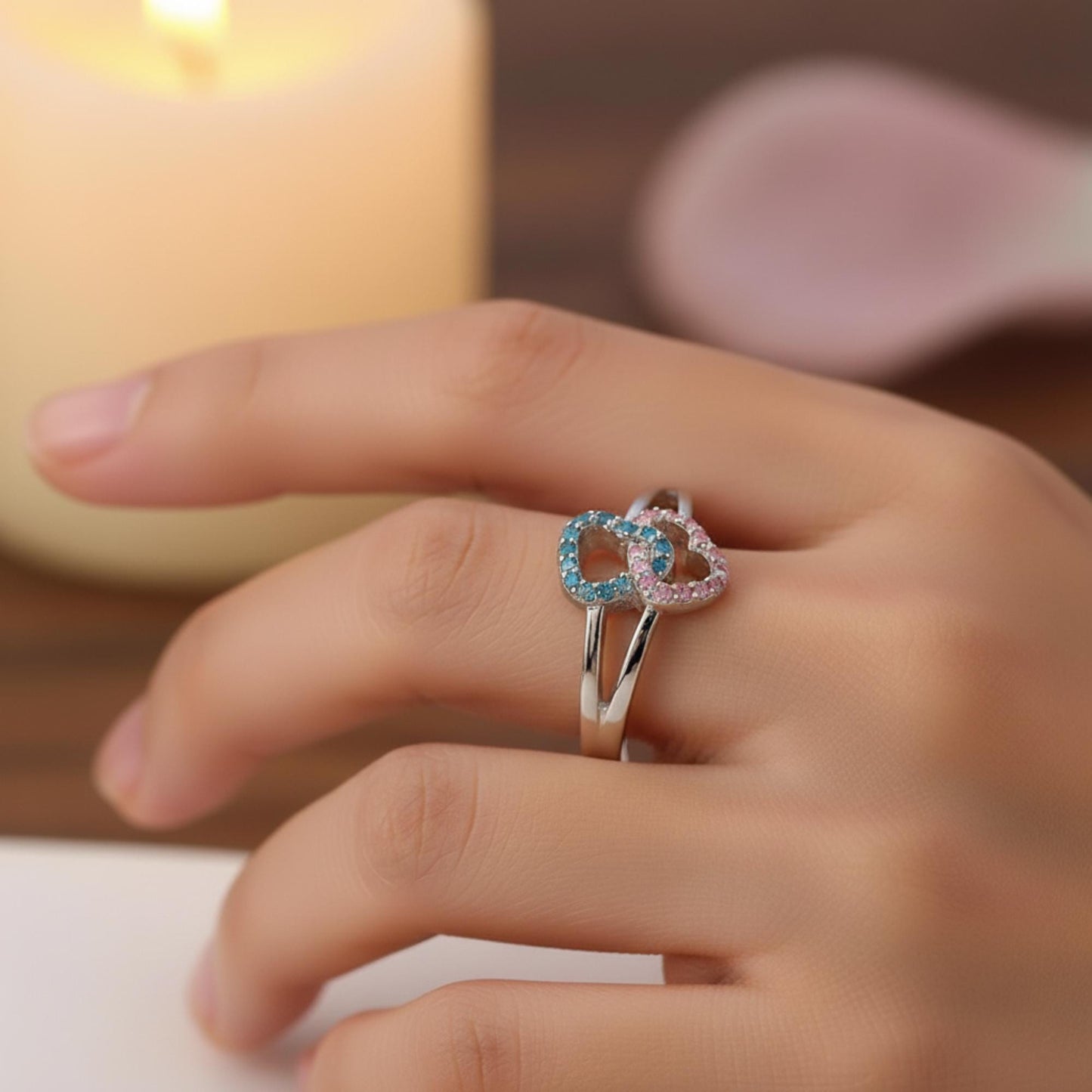 Personalized Interlocking Hearts Ring