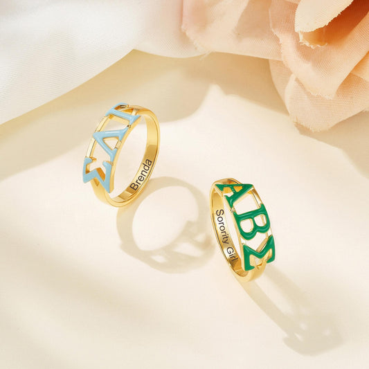 Custom Greek Sorority Letters Ring in 925 Sterling Silver