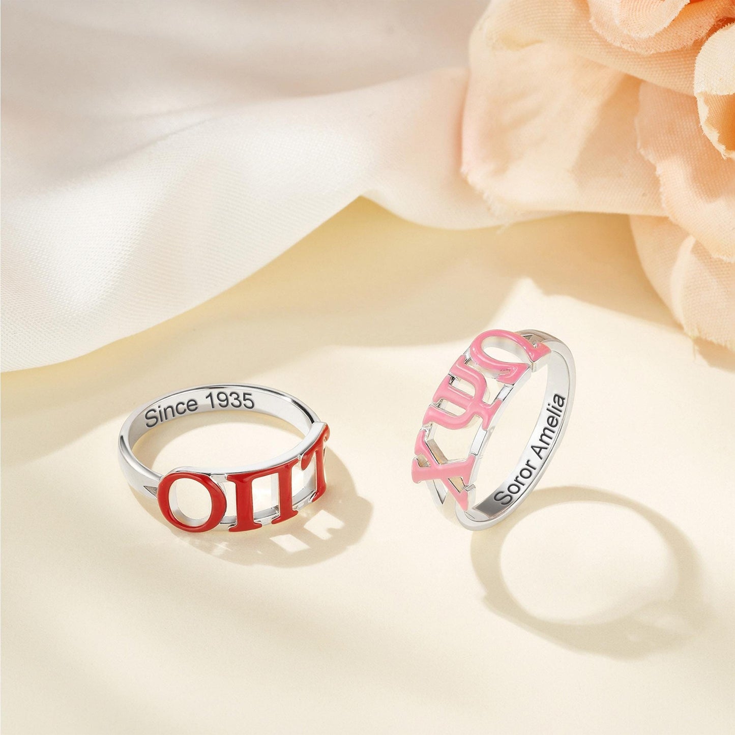Custom Greek Sorority Letters Ring in 925 Sterling Silver