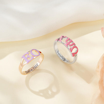 Custom Greek Sorority Letters Ring in 925 Sterling Silver