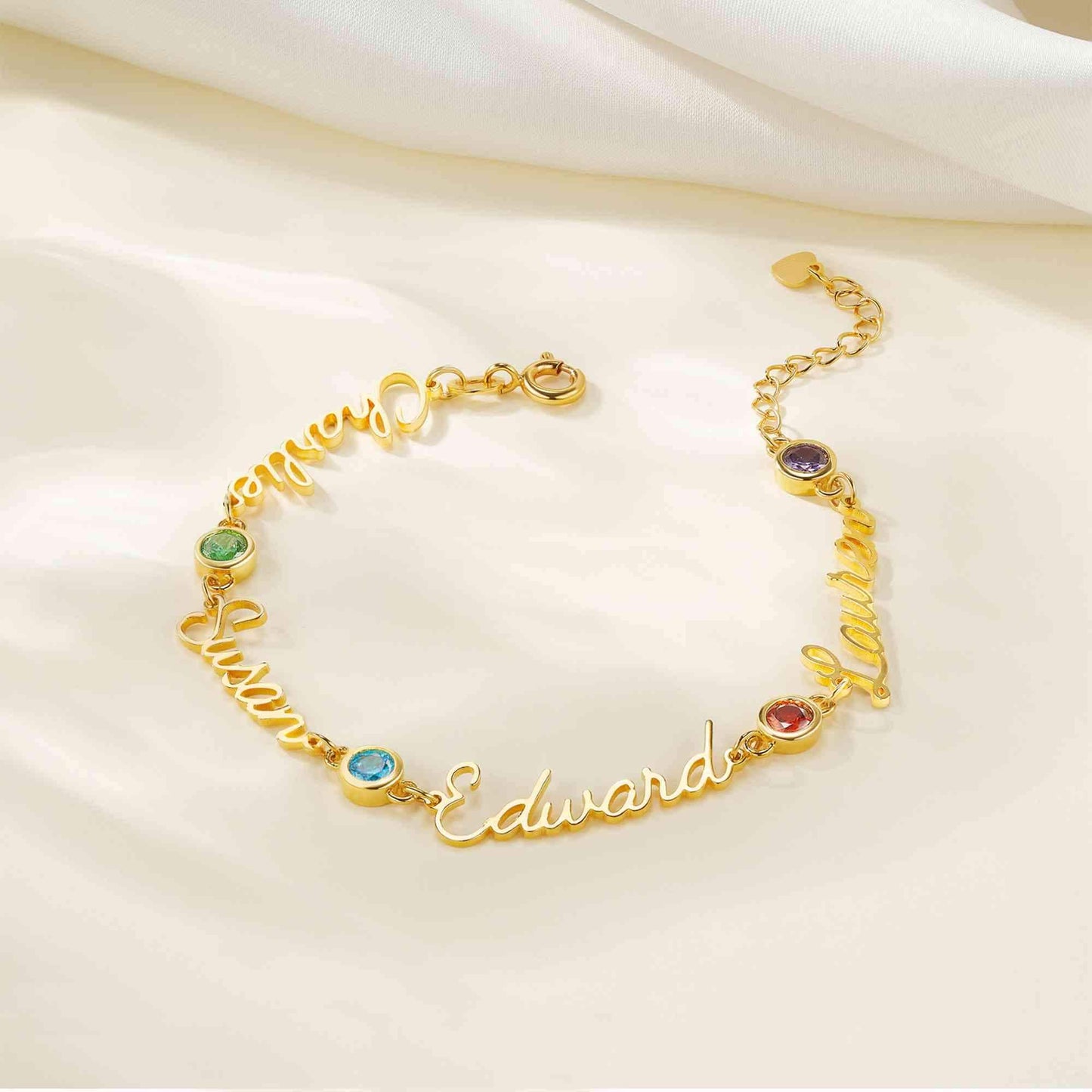 Personalized Dainty Names and Birthstones Bracelet