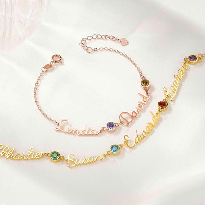 Personalized Dainty Names and Birthstones Bracelet