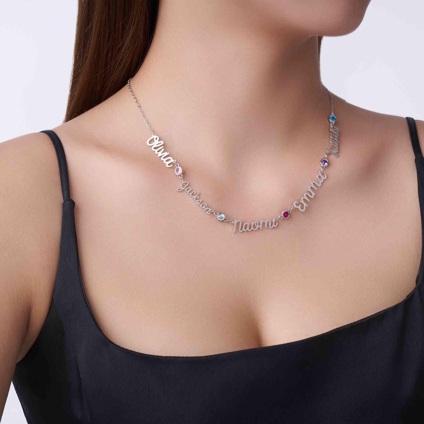 Personalized Dainty Names Necklace with Birthstones