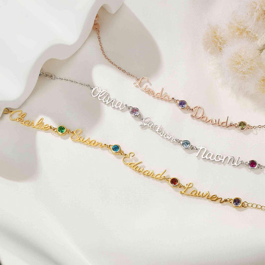 Personalized Dainty Names Necklace with Birthstones