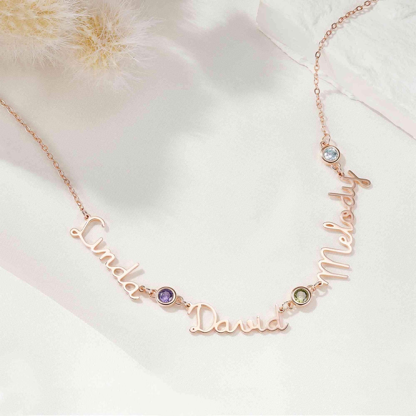 Personalized Dainty Names Necklace with Birthstones