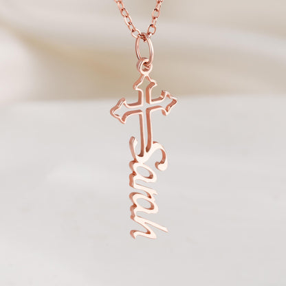 Custom Dainty Cross and Name Necklace