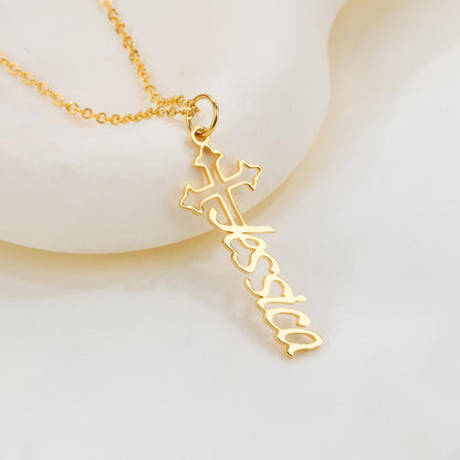 Custom Dainty Cross and Name Necklace