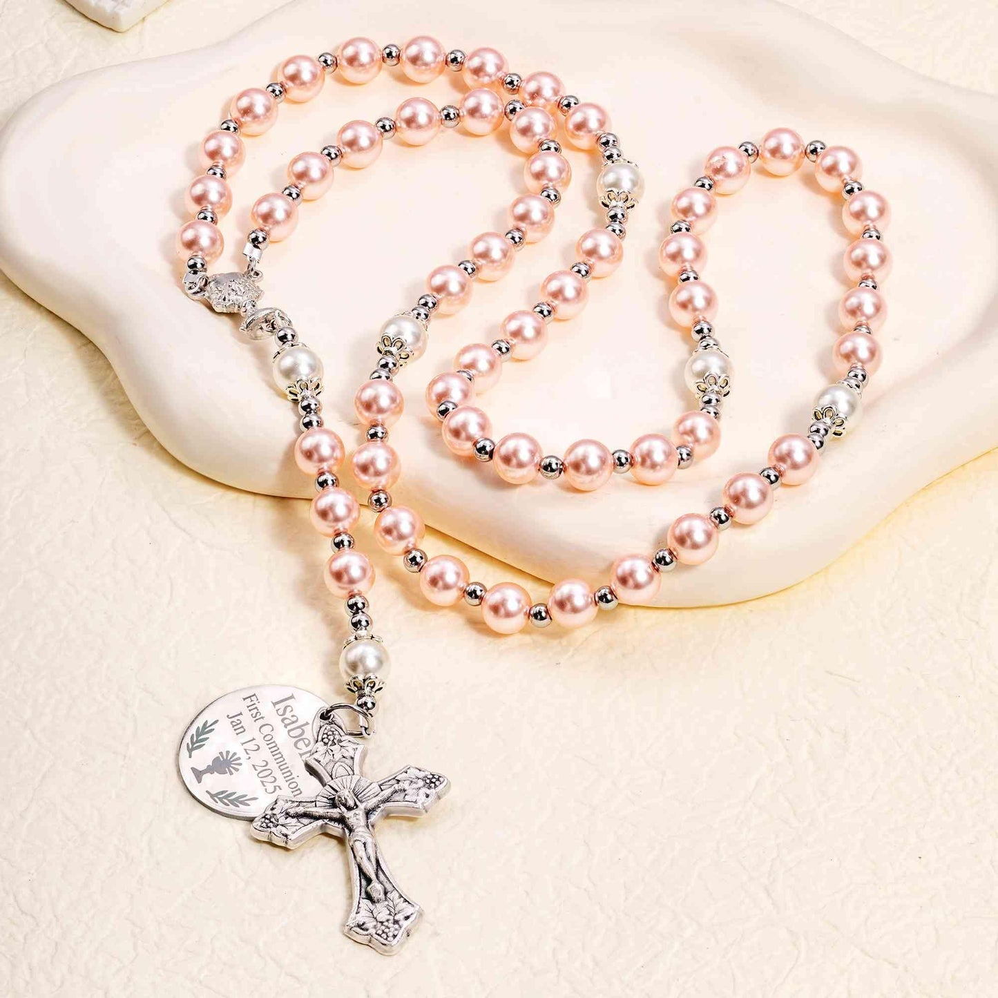 Personalized Name & Date Rosary Necklace