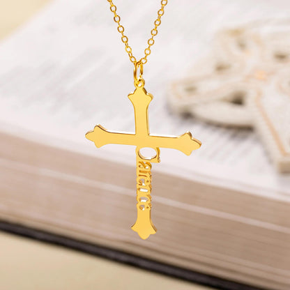 Old English Cross Necklace with Side Name
