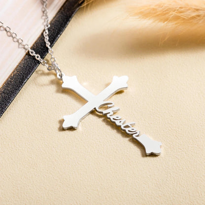 Old English Cross Necklace with Side Name
